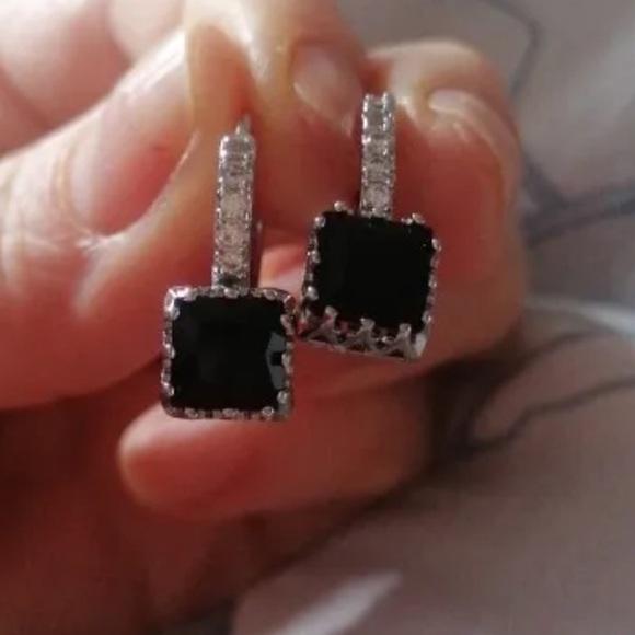 New Halo Black Onyx Sterling Silver Earring - Picture 2 of 7